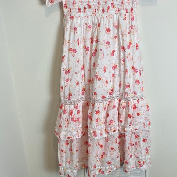 Love Shack Fancy-Target Cosette Dress Pink Floral Ruffle Lace Smocked Peasant M - Picture 11 of 11